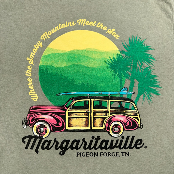 Margaritaville Shirt Adult MEDIUM Green Pigeon Forge Tennessee Woody Wagon - Picture 5 of 7